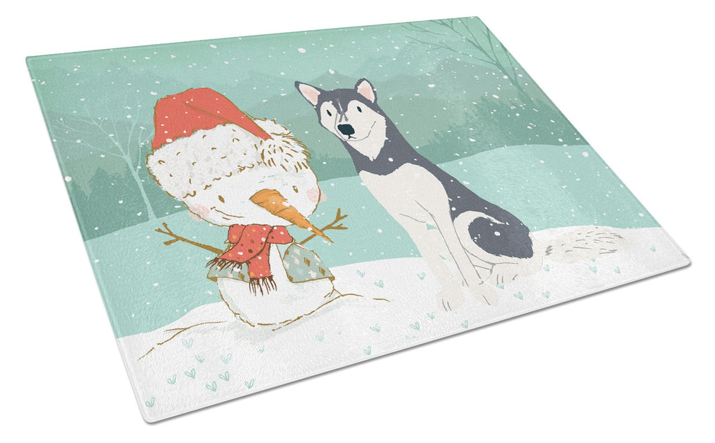 Siberian Husky Snowman Christmas Cutting Board Tempered Glass Kitchen Cutting Surface, Heat Resistant Chopping, Non-Slip Feet, Food Prep & Serving