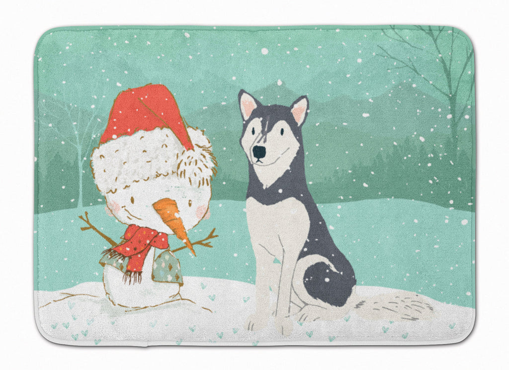 Siberian Husky Snowman Christmas Memory Foam Kitchen Mat Machine Washable Anti-Fatigue Cushion Comfort Bath or Kitchen Rug