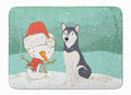Siberian Husky Snowman Christmas Memory Foam Kitchen Mat Machine Washable Anti-Fatigue Cushion Comfort Bath or Kitchen Rug