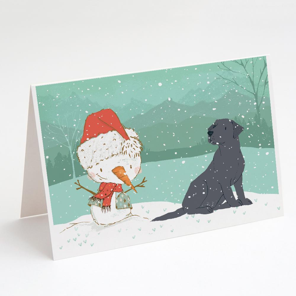 Black Labrador Snowman Christmas Greeting Cards Pack of 8 Blank Cards with Envelopes Whimsical A7 Size 5x7