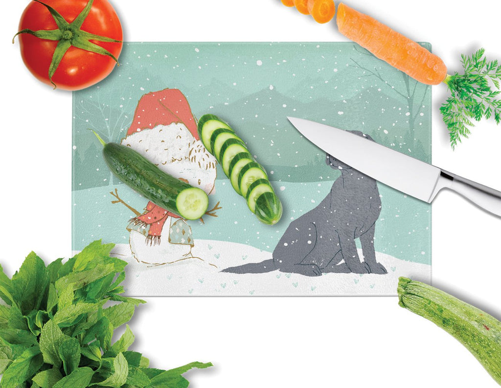 Black Labrador Snowman Christmas Cutting Board Tempered Glass Kitchen Cutting Surface, Heat Resistant Chopping, Non-Slip Feet, Food Prep & Serving