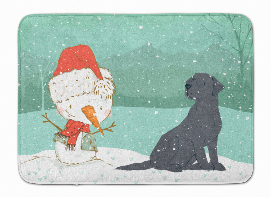 Black Labrador Snowman Christmas Memory Foam Kitchen Mat Machine Washable Anti-Fatigue Cushion Comfort Bath or Kitchen Rug