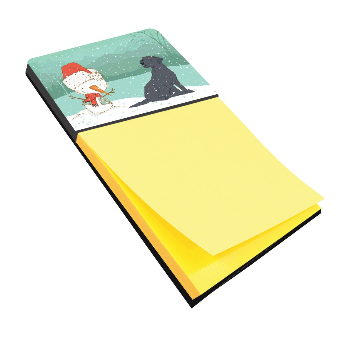 Black Labrador Snowman Christmas Watercolor Sticky Note Holder Refillable Dispenser Desk Accessory 3x3 Pad Gift