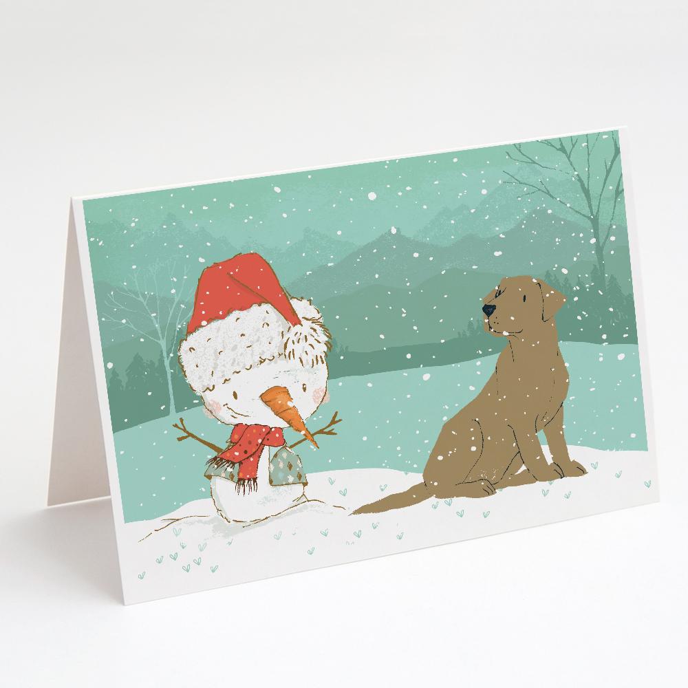 Chocolate Labrador Snowman Christmas Greeting Cards Pack of 8 Blank Cards with Envelopes Whimsical A7 Size 5x7