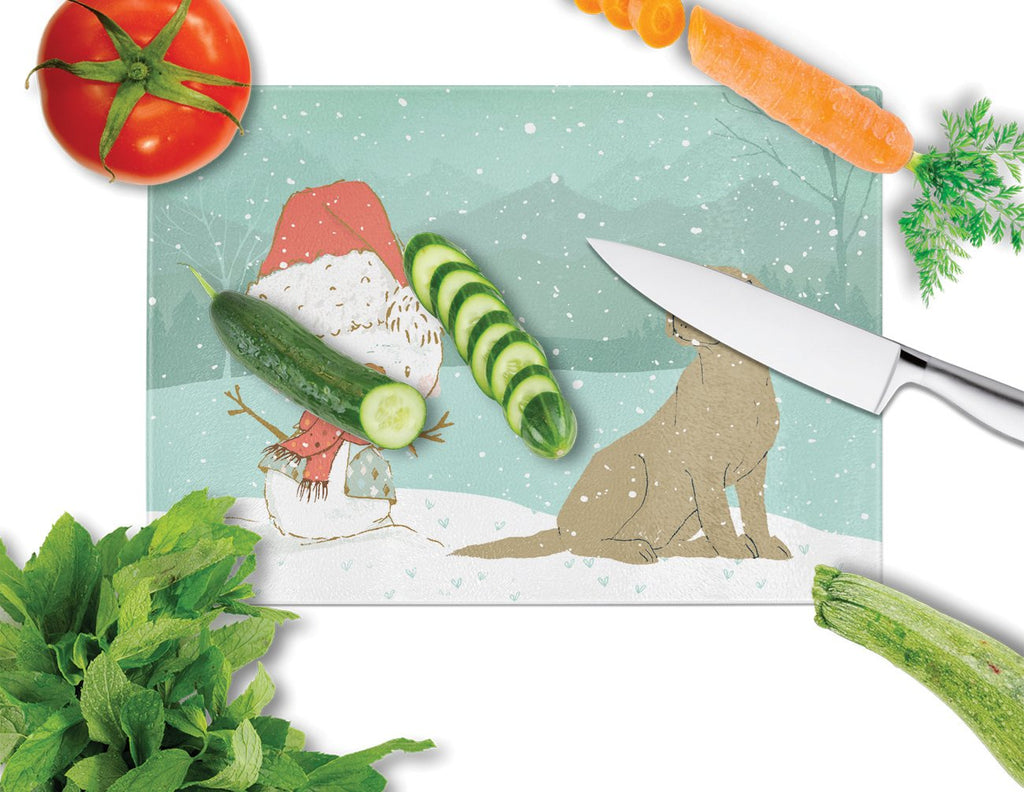 Chocolate Labrador Snowman Christmas Cutting Board Tempered Glass Kitchen Cutting Surface, Heat Resistant Chopping, Non-Slip Feet, Food Prep & Serving