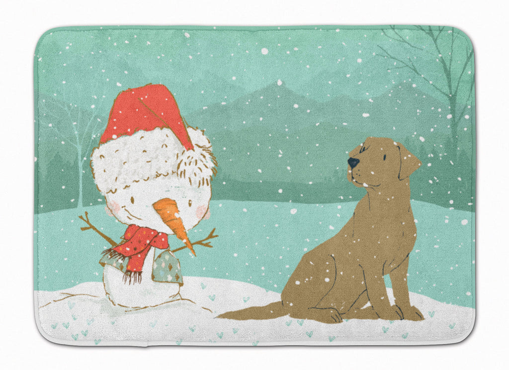Chocolate Labrador Snowman Christmas Memory Foam Kitchen Mat Machine Washable Anti-Fatigue Cushion Comfort Bath or Kitchen Rug