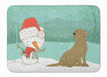 Chocolate Labrador Snowman Christmas Memory Foam Kitchen Mat Machine Washable Anti-Fatigue Cushion Comfort Bath or Kitchen Rug