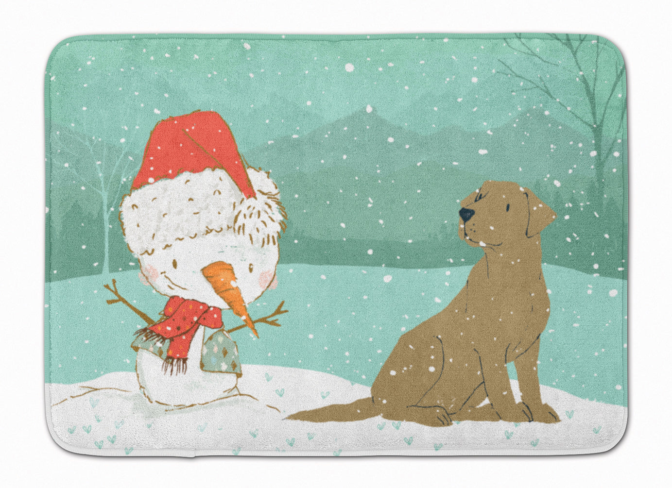 Chocolate Labrador Snowman Christmas Memory Foam Kitchen Mat Machine Washable Anti-Fatigue Cushion Comfort Bath or Kitchen Rug