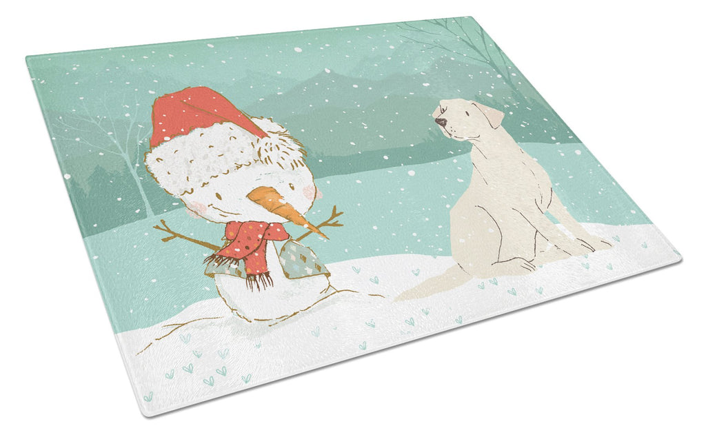 Yellow Labrador Snowman Christmas Cutting Board Tempered Glass Kitchen Cutting Surface, Heat Resistant Chopping, Non-Slip Feet, Food Prep & Serving