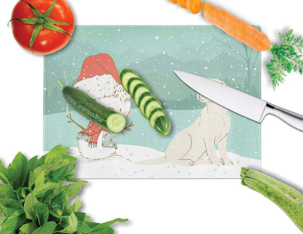 Yellow Labrador Snowman Christmas Cutting Board Tempered Glass Kitchen Cutting Surface, Heat Resistant Chopping, Non-Slip Feet, Food Prep & Serving