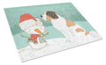 Saint Bernard Snowman Christmas Cutting Board Tempered Glass Kitchen Cutting Surface, Heat Resistant Chopping, Non-Slip Feet, Food Prep & Serving