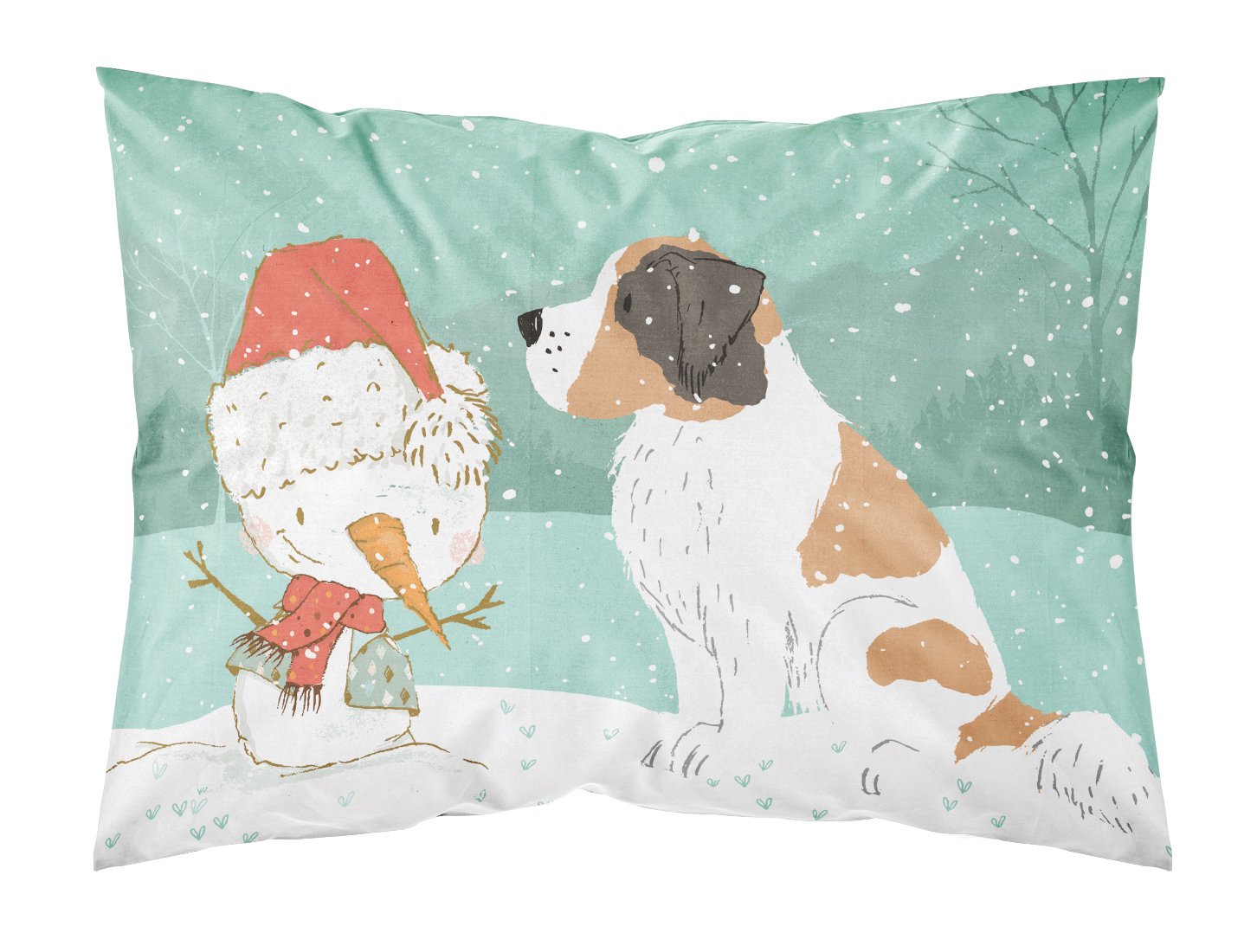 Saint Bernard Snowman Christmas Standard Pillowcase Lightweight Super Soft Easy Care Decorative Artwork Pillowcase, Standard