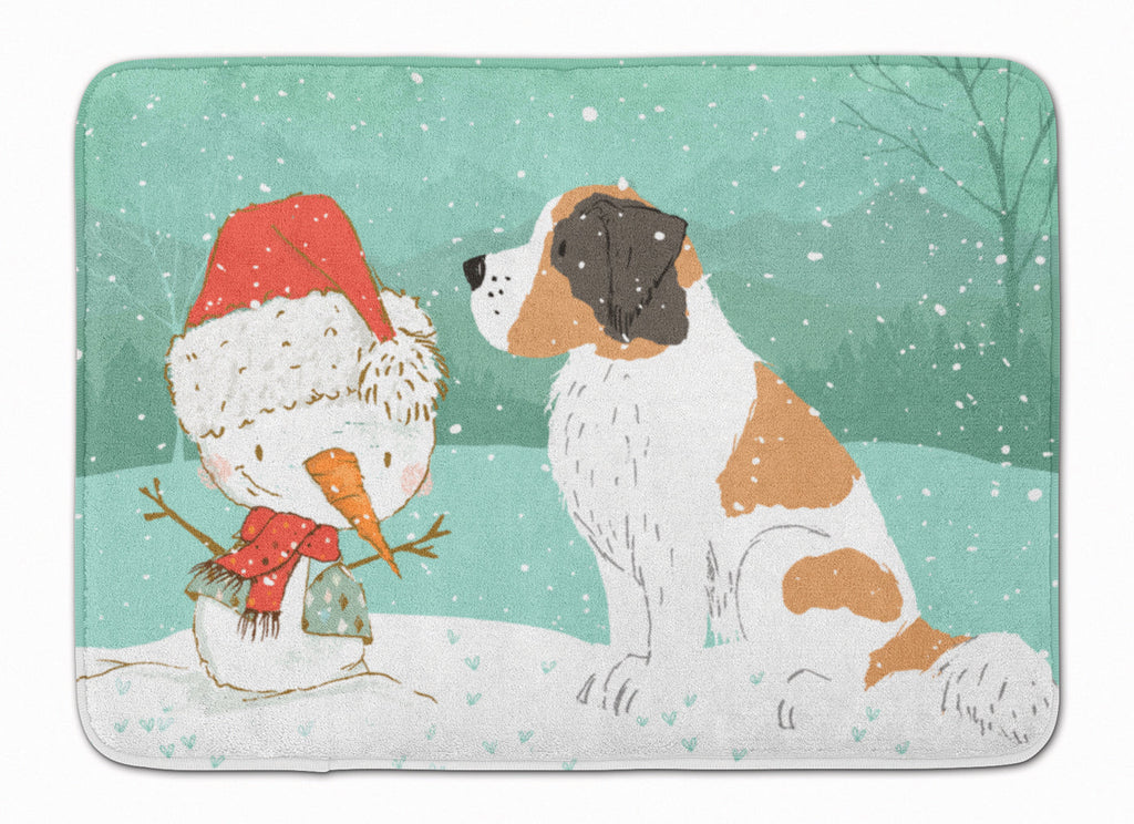 Saint Bernard Snowman Christmas Memory Foam Kitchen Mat Machine Washable Anti-Fatigue Cushion Comfort Bath or Kitchen Rug