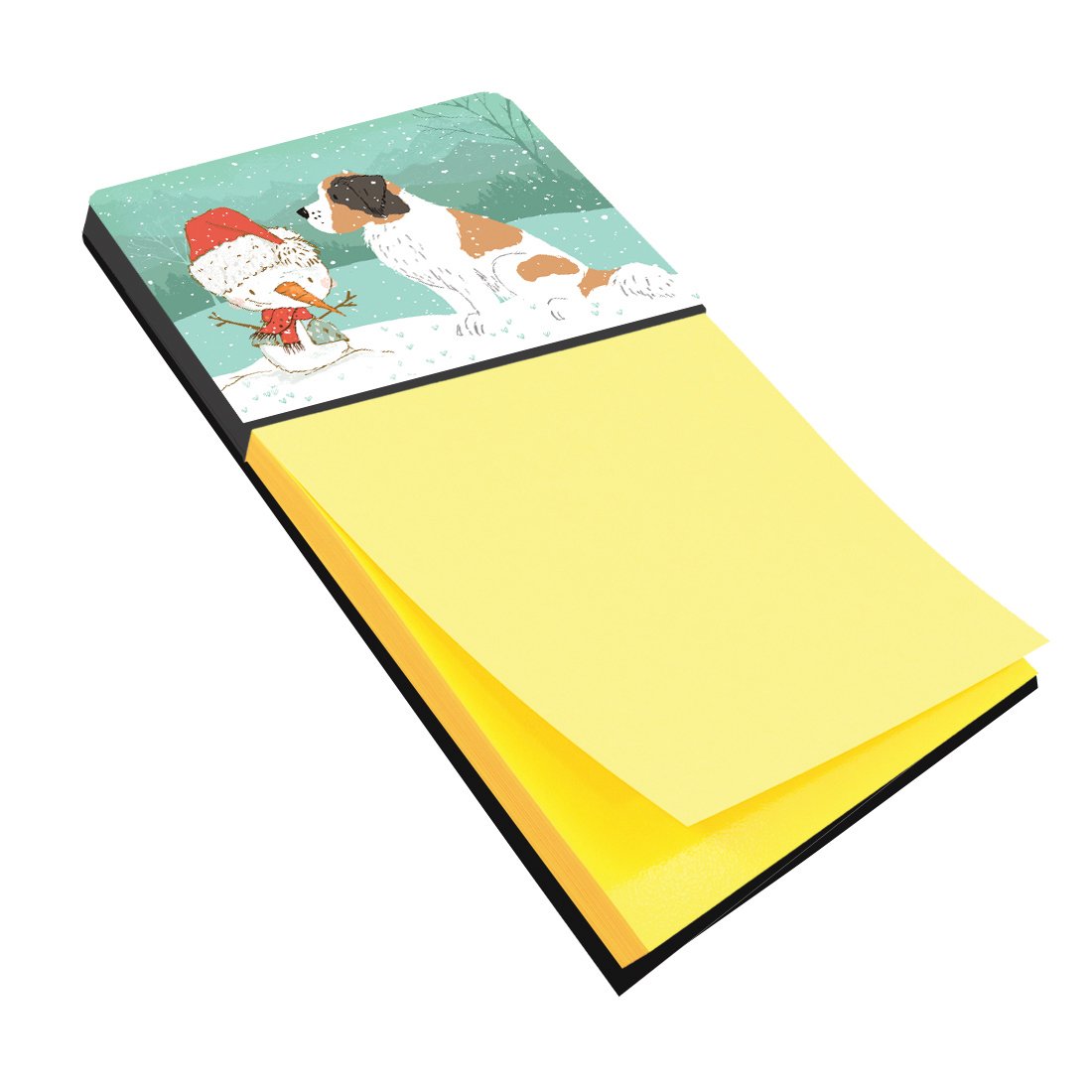 Saint Bernard Snowman Christmas Watercolor Sticky Note Holder Refillable Dispenser Desk Accessory 3x3 Pad Gift