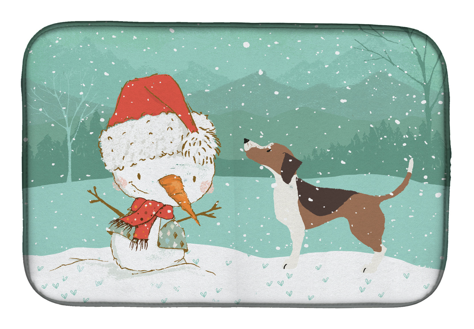 Beagle Snowman Christmas Dish Drying Mat Absorbent Dish Drying Mat Pad for Kitchen Counter Dish Drainer Mat for Countertop, 14 x 21", Multicolor