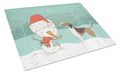 Beagle Snowman Christmas Cutting Board Tempered Glass Kitchen Cutting Surface, Heat Resistant Chopping, Non-Slip Feet, Food Prep & Serving