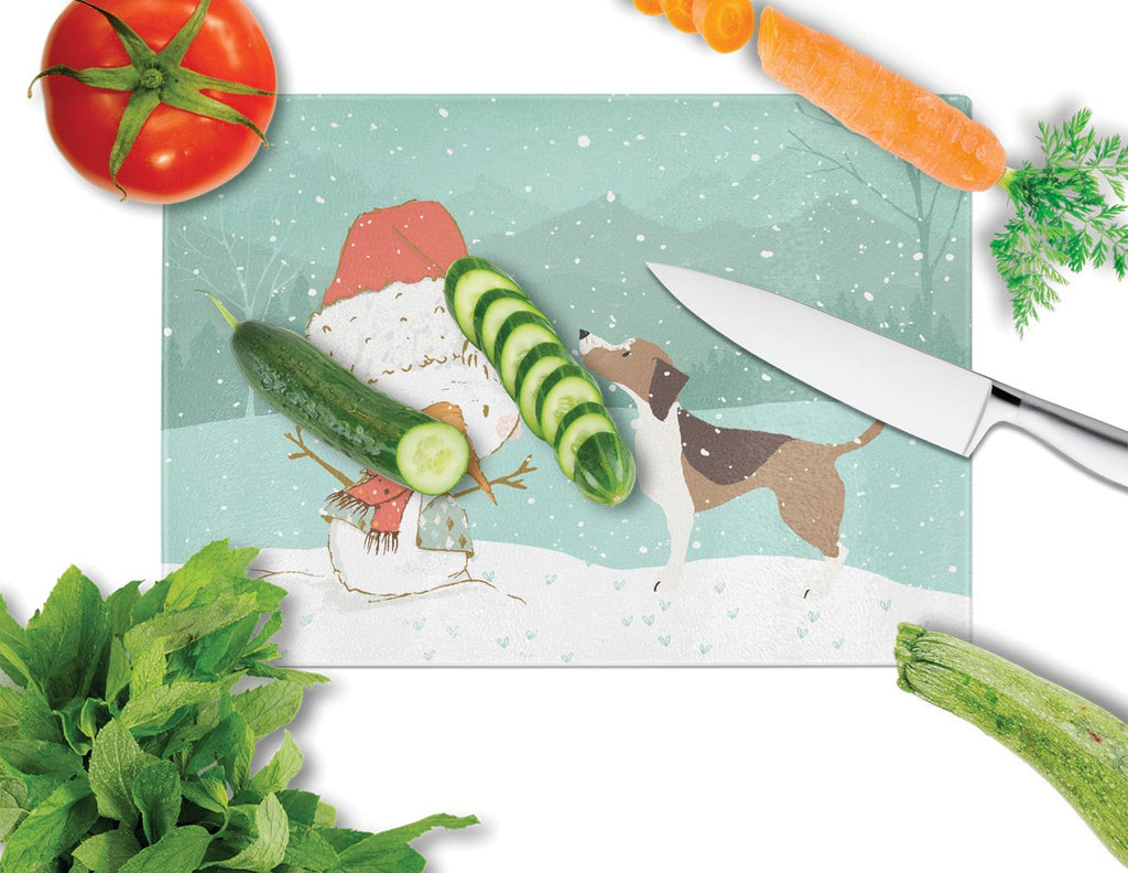 Beagle Snowman Christmas Cutting Board Tempered Glass Kitchen Cutting Surface, Heat Resistant Chopping, Non-Slip Feet, Food Prep & Serving
