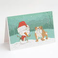 English Bulldog Snowman Christmas Greeting Cards Pack of 8 Blank Cards with Envelopes Whimsical A7 Size 5x7