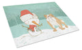 English Bulldog Snowman Christmas Cutting Board Tempered Glass Kitchen Cutting Surface, Heat Resistant Chopping, Non-Slip Feet, Food Prep & Serving