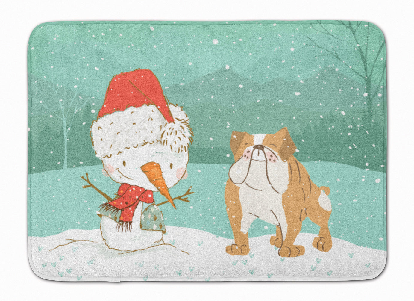 English Bulldog Snowman Christmas Memory Foam Kitchen Mat Machine Washable Anti-Fatigue Cushion Comfort Bath or Kitchen Rug
