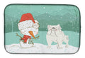 White English Bulldog Snowman Christmas Dish Drying Mat Absorbent Dish Drying Mat Pad for Kitchen Counter Dish Drainer Mat for Countertop, 14 x 21", Multicolor