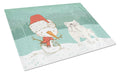 White English Bulldog Snowman Christmas Cutting Board Tempered Glass Kitchen Cutting Surface, Heat Resistant Chopping, Non-Slip Feet, Food Prep & Serving