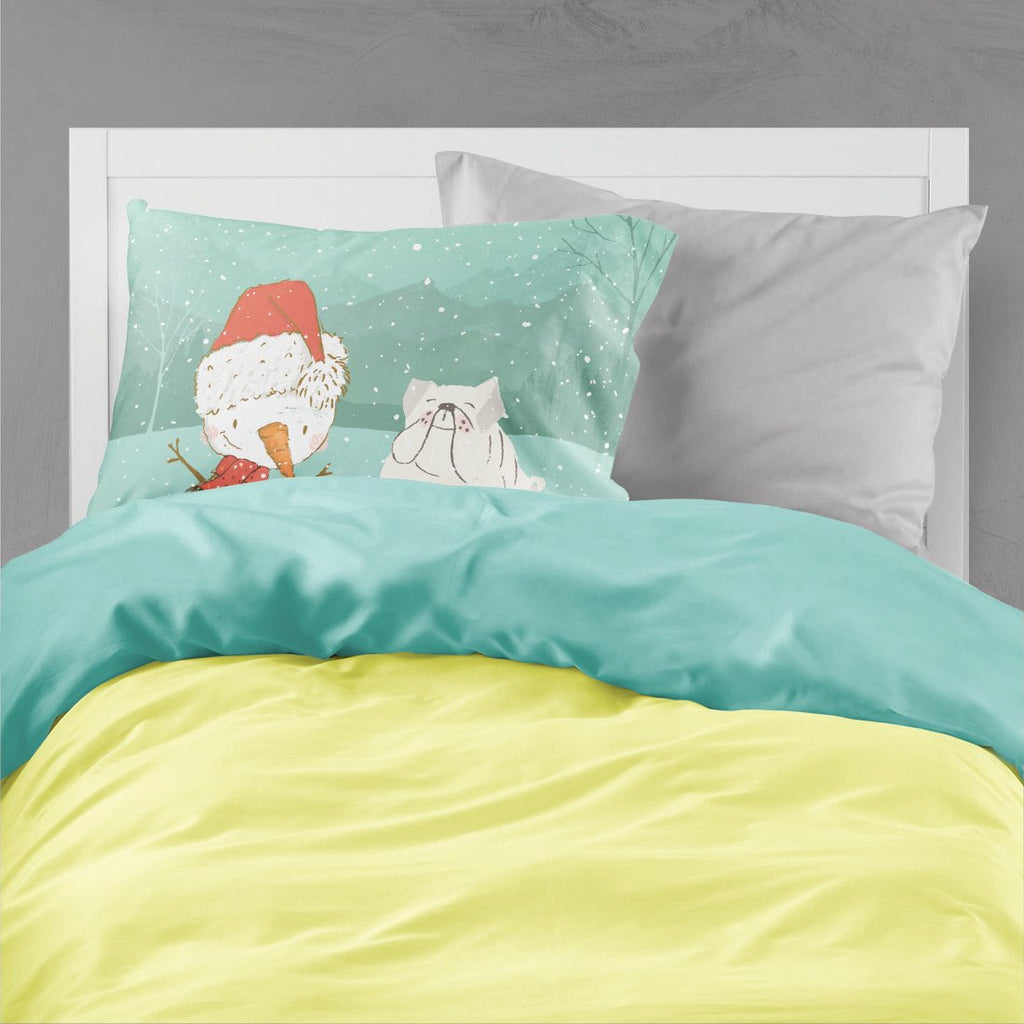 White English Bulldog Snowman Christmas Standard Pillowcase Lightweight Super Soft Easy Care Decorative Artwork Pillowcase, Standard