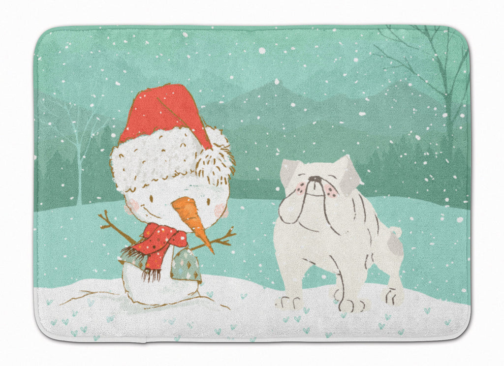 White English Bulldog Snowman Christmas Memory Foam Kitchen Mat Machine Washable Anti-Fatigue Cushion Comfort Bath or Kitchen Rug