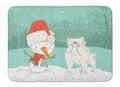 White English Bulldog Snowman Christmas Memory Foam Kitchen Mat Machine Washable Anti-Fatigue Cushion Comfort Bath or Kitchen Rug