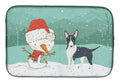 Black Bull Terrier Snowman Christmas Dish Drying Mat Absorbent Dish Drying Mat Pad for Kitchen Counter Dish Drainer Mat for Countertop, 14 x 21", Multicolor