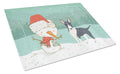 Black Bull Terrier Snowman Christmas Cutting Board Tempered Glass Kitchen Cutting Surface, Heat Resistant Chopping, Non-Slip Feet, Food Prep & Serving