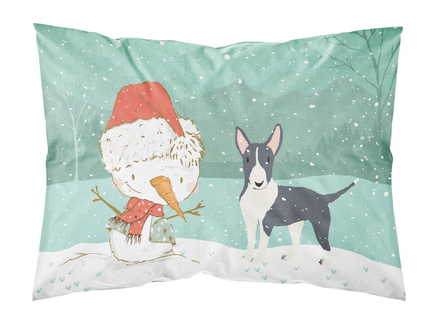 Black Bull Terrier Snowman Christmas Standard Pillowcase Lightweight Super Soft Easy Care Decorative Artwork Pillowcase, Standard