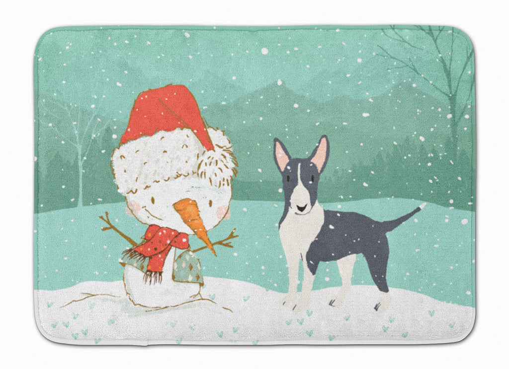 Black Bull Terrier Snowman Christmas Memory Foam Kitchen Mat Machine Washable Anti-Fatigue Cushion Comfort Bath or Kitchen Rug