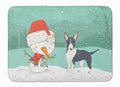 Black Bull Terrier Snowman Christmas Memory Foam Kitchen Mat Machine Washable Anti-Fatigue Cushion Comfort Bath or Kitchen Rug