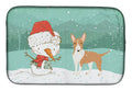 Fawn Bull Terrier Snowman Christmas Dish Drying Mat Absorbent Dish Drying Mat Pad for Kitchen Counter Dish Drainer Mat for Countertop, 14 x 21", Multicolor