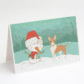 Fawn Bull Terrier Snowman Christmas Greeting Cards Pack of 8 Blank Cards with Envelopes Whimsical A7 Size 5x7