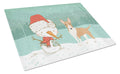 Fawn Bull Terrier Snowman Christmas Cutting Board Tempered Glass Kitchen Cutting Surface, Heat Resistant Chopping, Non-Slip Feet, Food Prep & Serving
