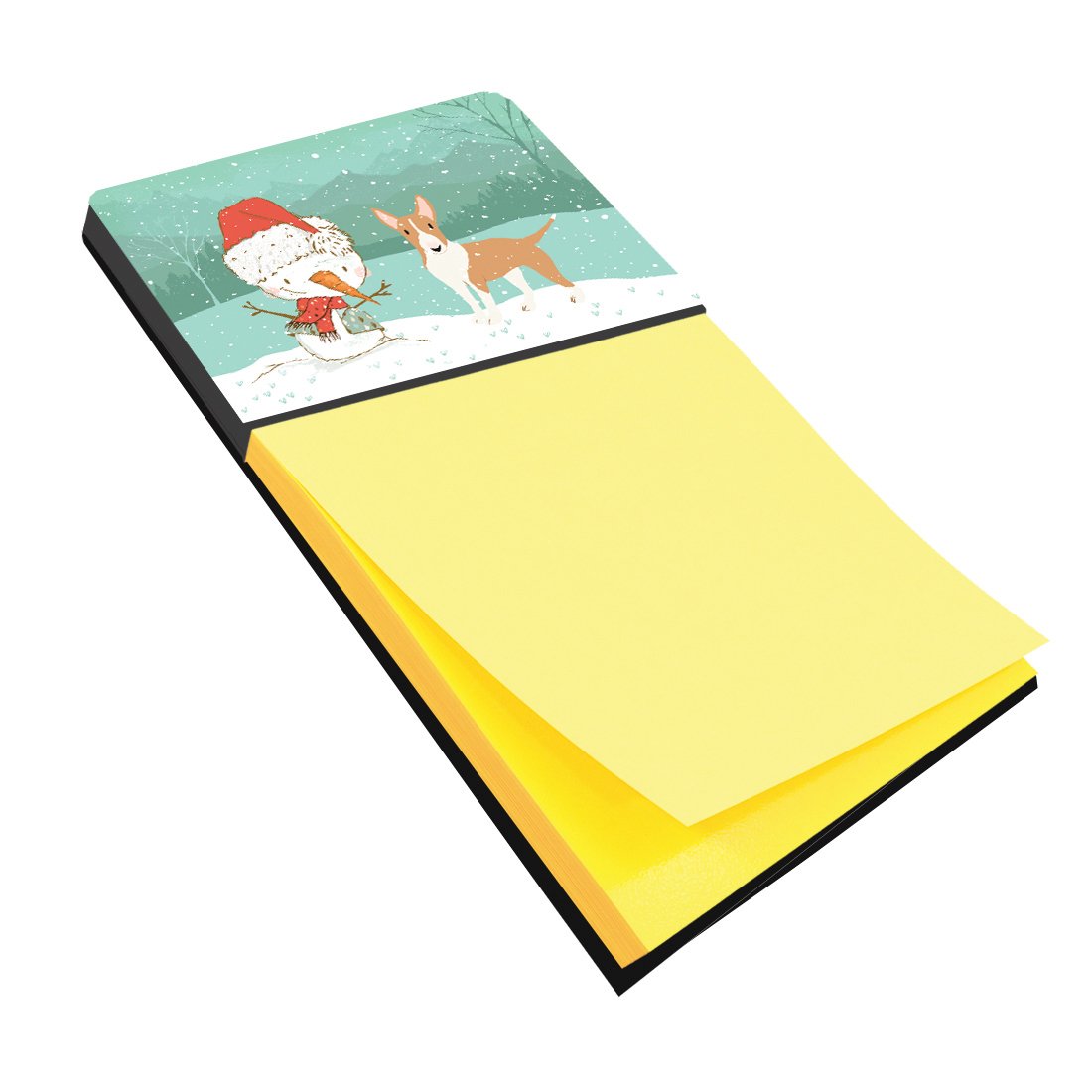Fawn Bull Terrier Snowman Christmas Watercolor Sticky Note Holder Refillable Dispenser Desk Accessory 3x3 Pad Gift