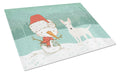White Bull Terrier Snowman Christmas Cutting Board Tempered Glass Kitchen Cutting Surface, Heat Resistant Chopping, Non-Slip Feet, Food Prep & Serving