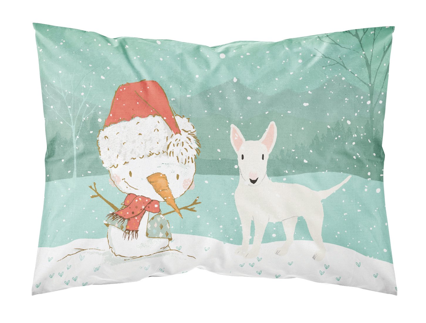 White Bull Terrier Snowman Christmas Standard Pillowcase Lightweight Super Soft Easy Care Decorative Artwork Pillowcase, Standard