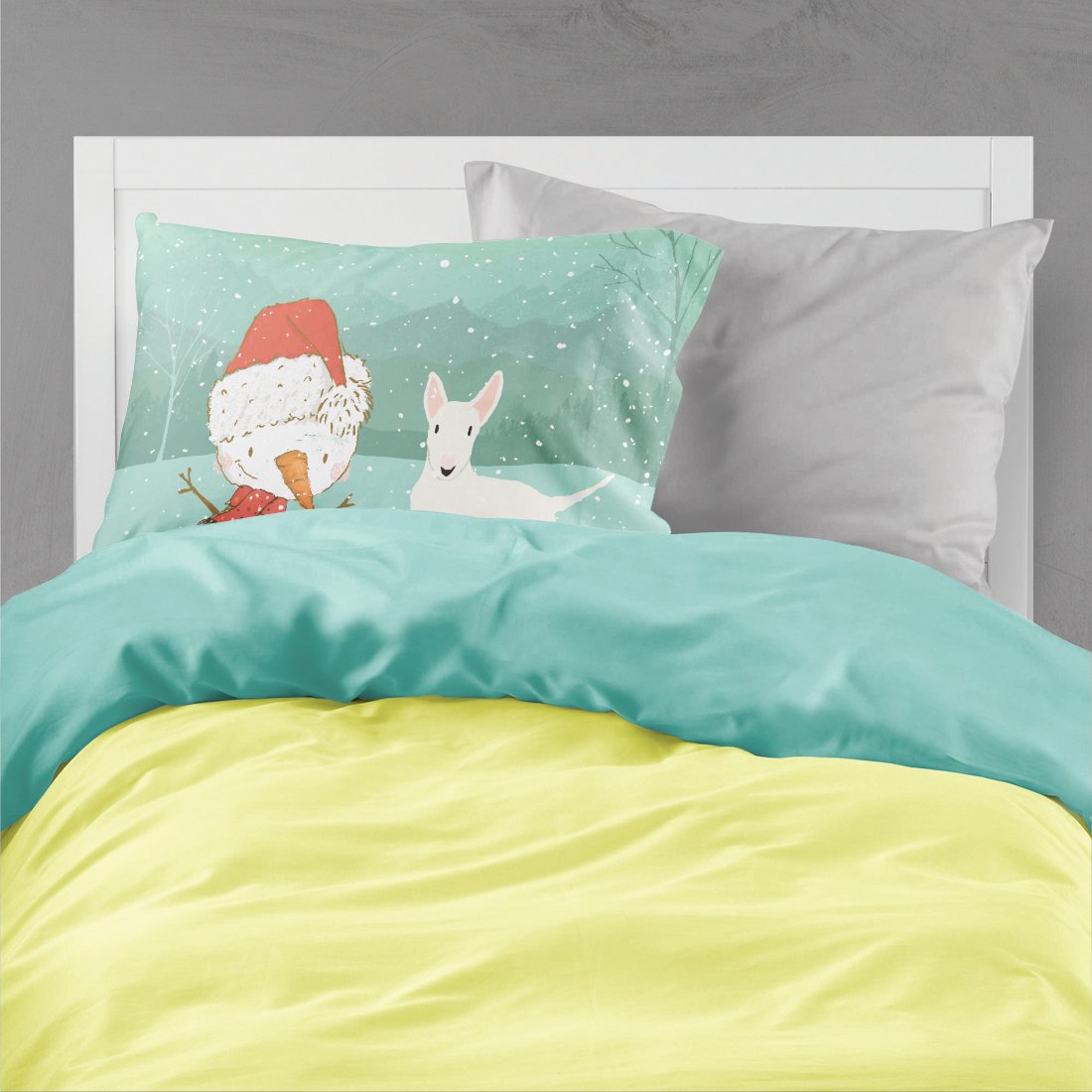 White Bull Terrier Snowman Christmas Standard Pillowcase Lightweight Super Soft Easy Care Decorative Artwork Pillowcase, Standard