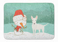 White Bull Terrier Snowman Christmas Memory Foam Kitchen Mat Machine Washable Anti-Fatigue Cushion Comfort Bath or Kitchen Rug