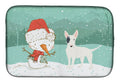 White Spot Bull Terrier Snowman Christmas Dish Drying Mat Absorbent Dish Drying Mat Pad for Kitchen Counter Dish Drainer Mat for Countertop, 14 x 21", Multicolor
