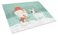 White Spot Bull Terrier Snowman Christmas Cutting Board Tempered Glass Kitchen Cutting Surface, Heat Resistant Chopping, Non-Slip Feet, Food Prep & Serving