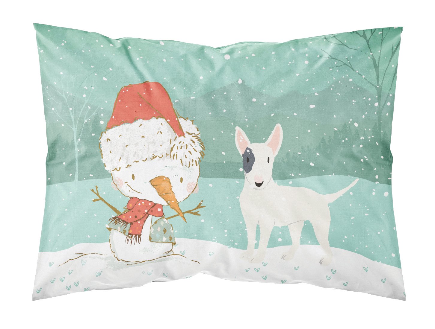 White Spot Bull Terrier Snowman Christmas Standard Pillowcase Lightweight Super Soft Easy Care Decorative Artwork Pillowcase, Standard