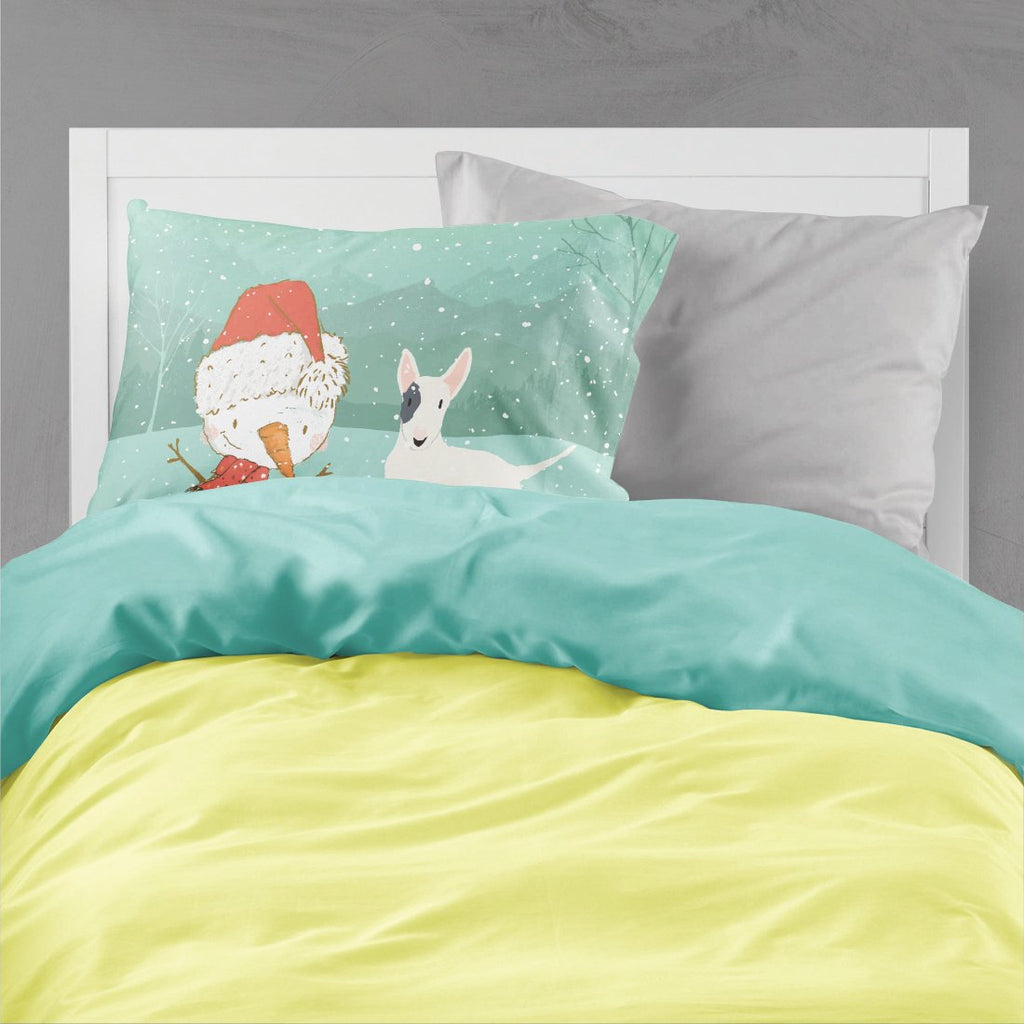 White Spot Bull Terrier Snowman Christmas Standard Pillowcase Lightweight Super Soft Easy Care Decorative Artwork Pillowcase, Standard