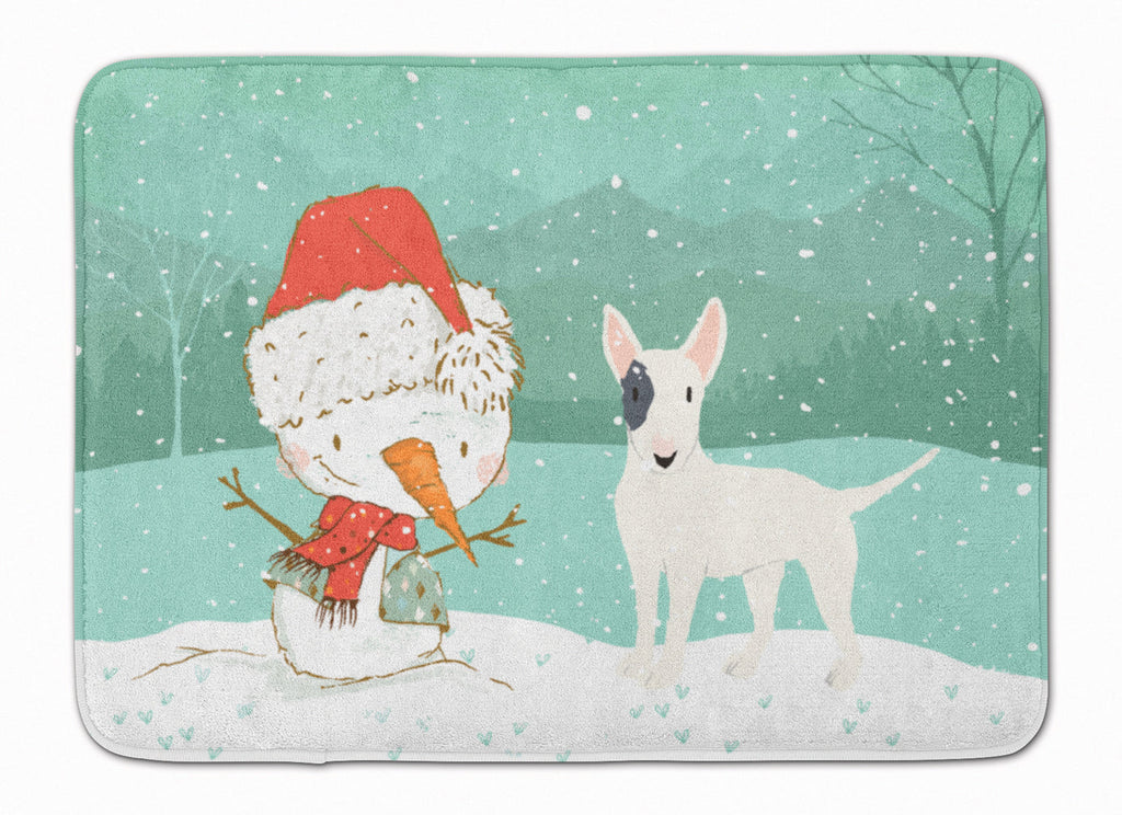 White Spot Bull Terrier Snowman Christmas Memory Foam Kitchen Mat Machine Washable Anti-Fatigue Cushion Comfort Bath or Kitchen Rug