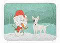 White Spot Bull Terrier Snowman Christmas Memory Foam Kitchen Mat Machine Washable Anti-Fatigue Cushion Comfort Bath or Kitchen Rug