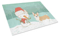 Pembroke Corgi Snowman Christmas Cutting Board Tempered Glass Kitchen Cutting Surface, Heat Resistant Chopping, Non-Slip Feet, Food Prep & Serving
