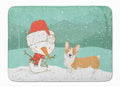 Pembroke Corgi Snowman Christmas Memory Foam Kitchen Mat Machine Washable Anti-Fatigue Cushion Comfort Bath or Kitchen Rug